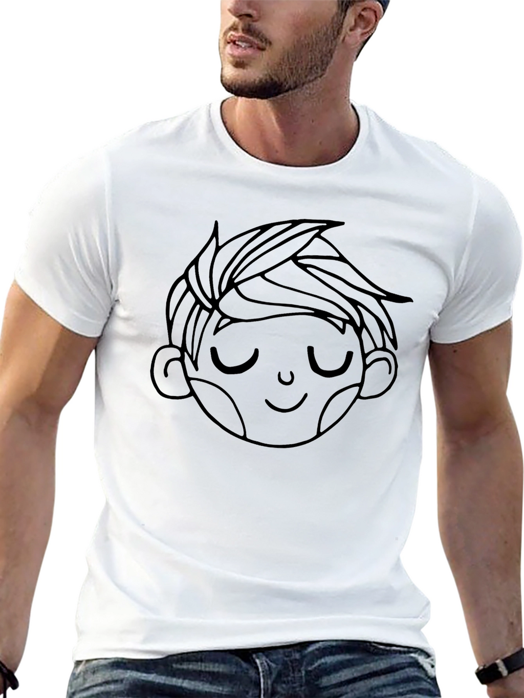Mens Black Tee with Boy Face Graphic