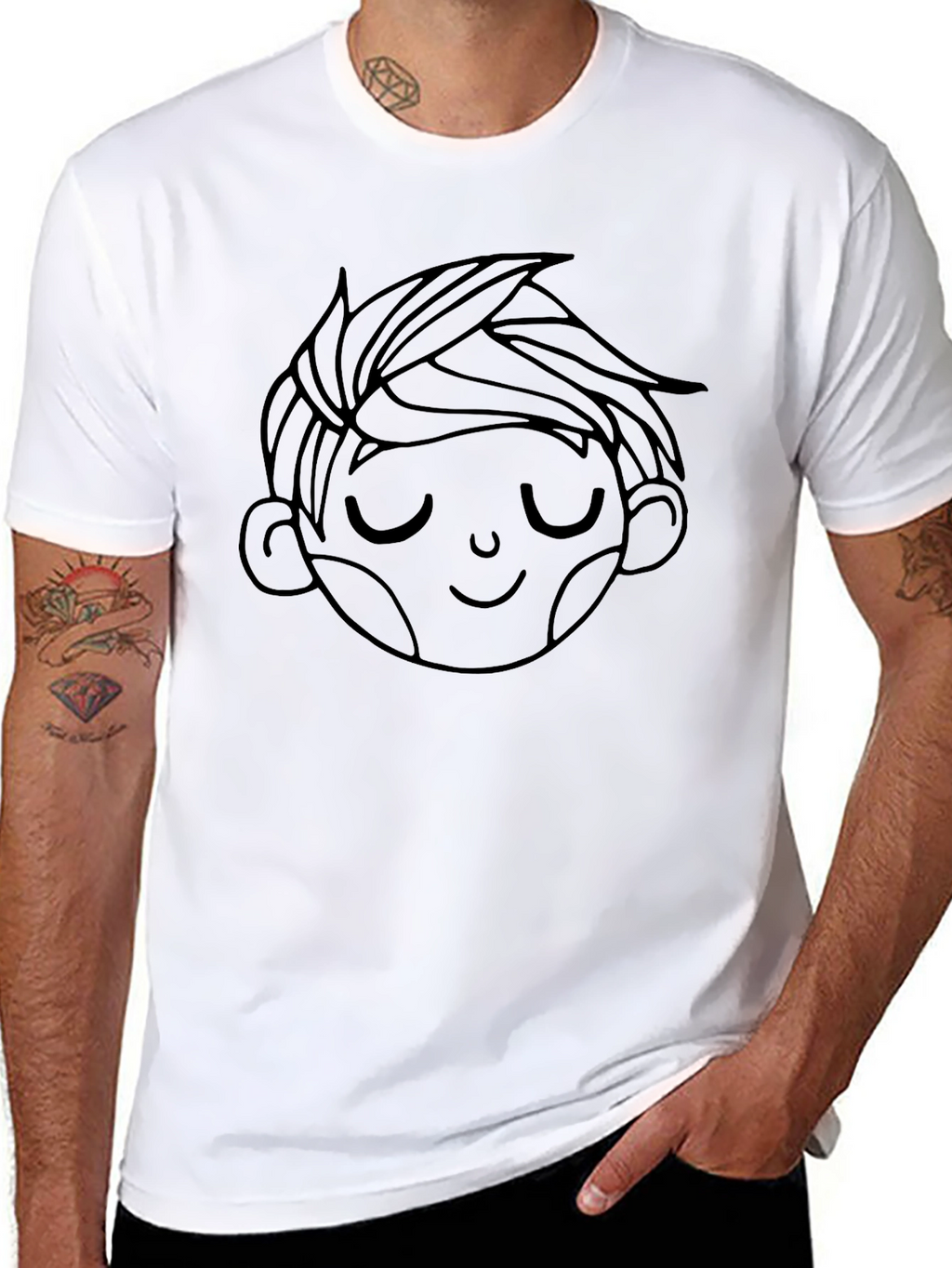 Mens Black Tee with Boy Face Graphic