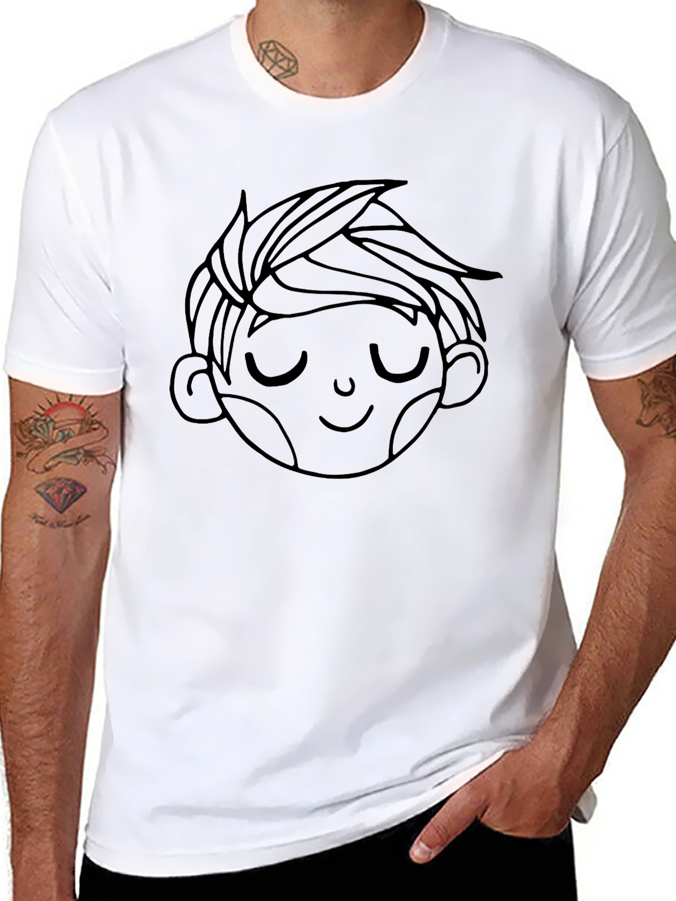 Mens Black Tee with Boy Face Graphic