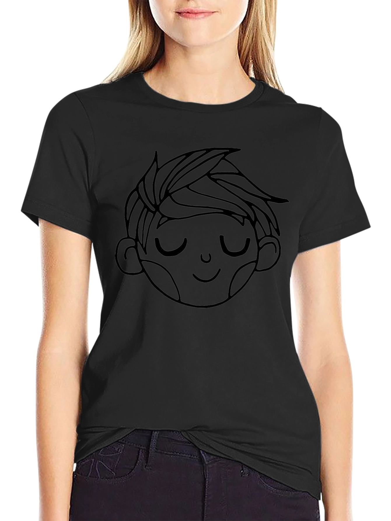 Mens Black Tee with Boy Face Graphic