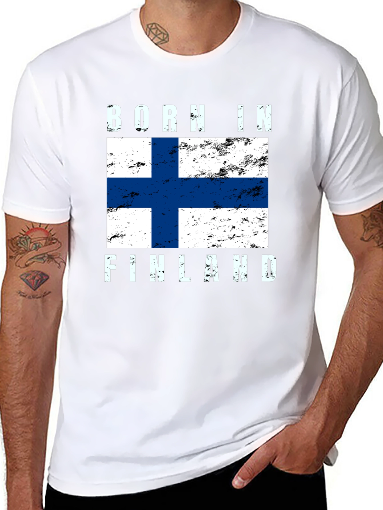 Born in Finland Finnish Flag Graphic T-Shirt