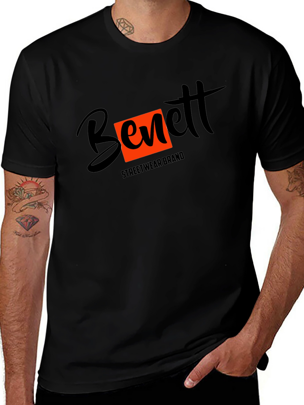 Black Bennett Streetwear Brand Graphic T-Shirt