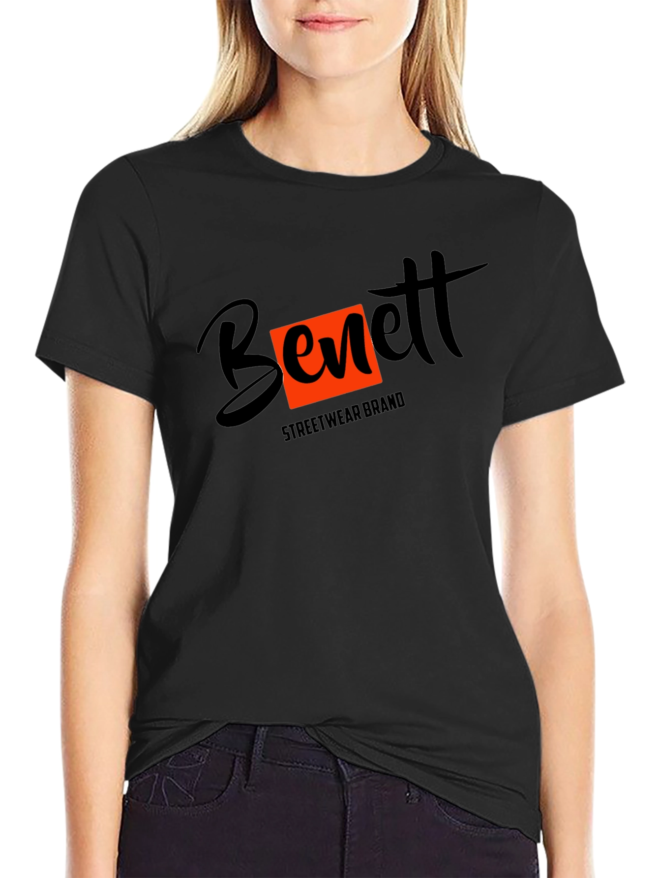 Black Bennett Streetwear Brand Graphic T-Shirt