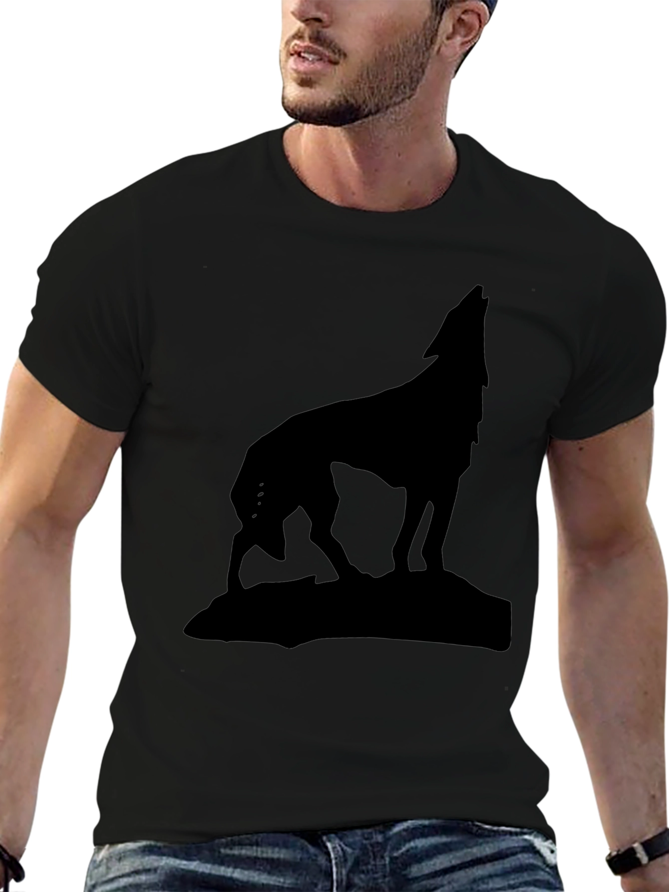 Wolf Silhouette Graphic Tee - Black Cotton Shirt