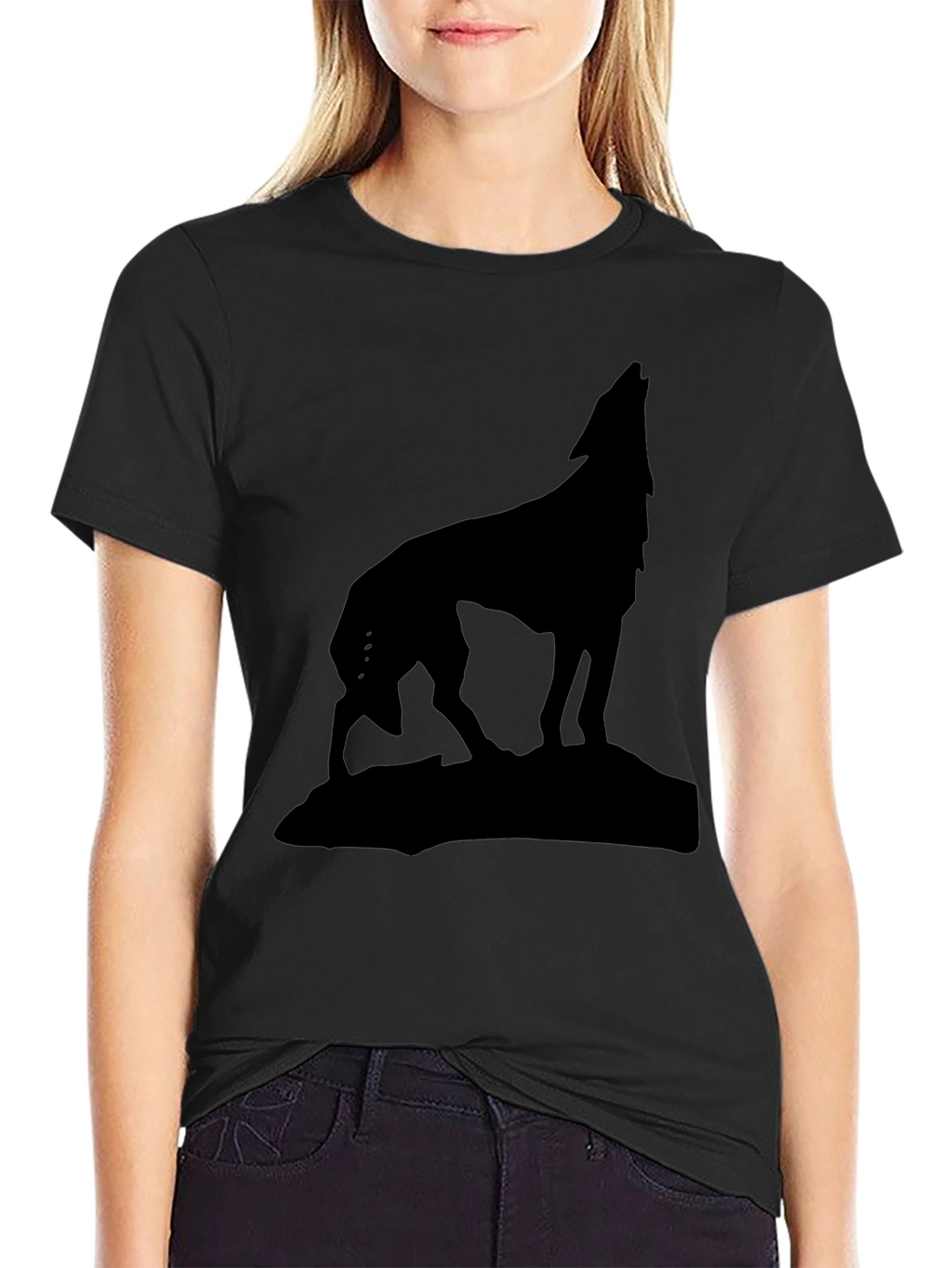 Wolf Silhouette Graphic Tee - Black Cotton Shirt