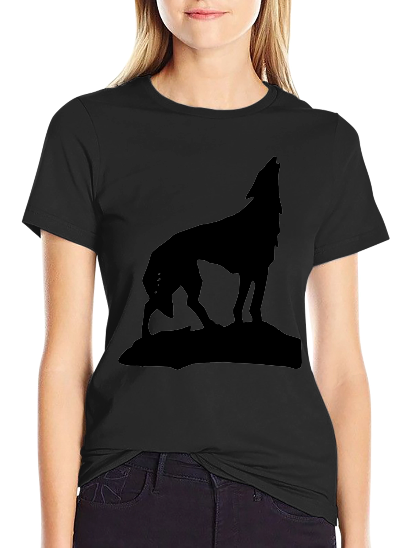 Wolf Silhouette Graphic Tee - Black Cotton Shirt