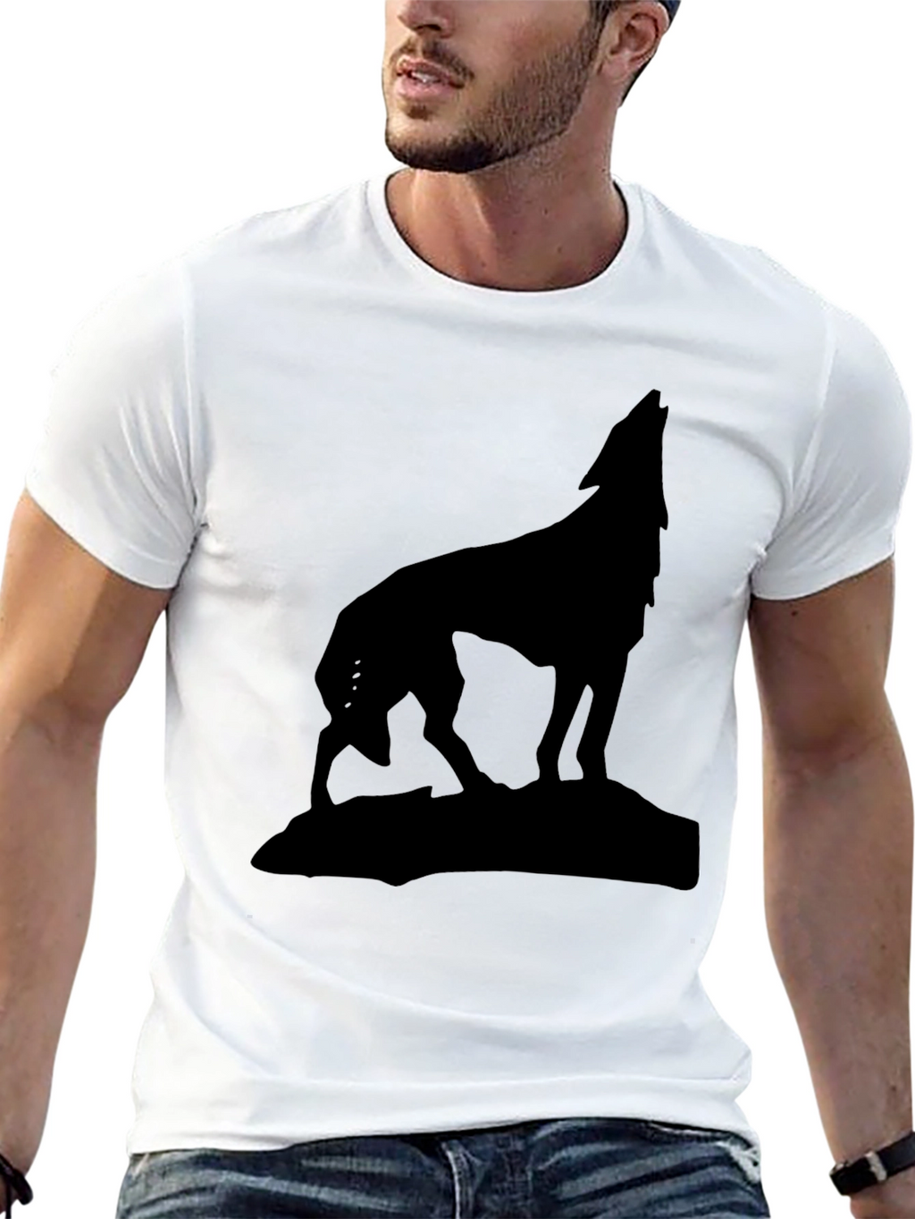 Wolf Silhouette Graphic Tee - Black Cotton Shirt