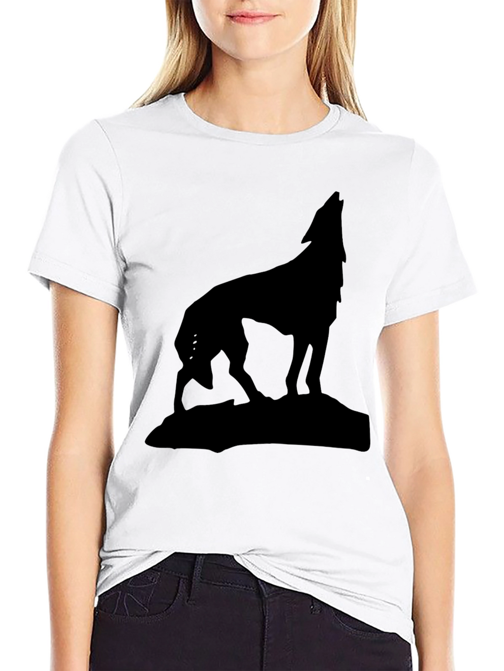 Wolf Silhouette Graphic Tee - Black Cotton Shirt
