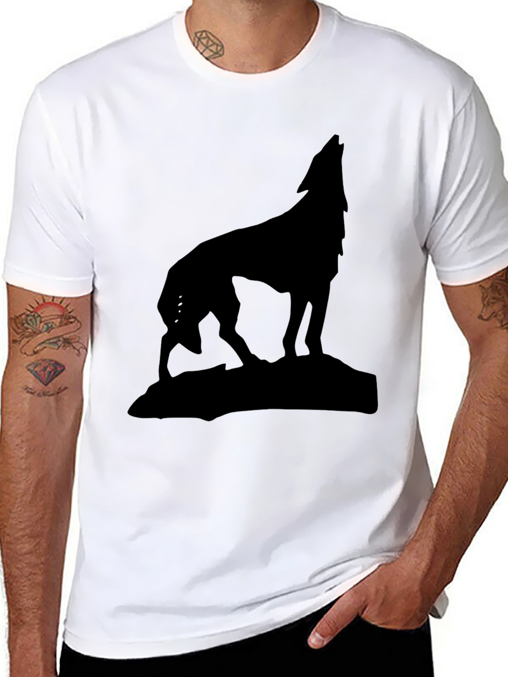 Wolf Silhouette Graphic Tee - Black Cotton Shirt