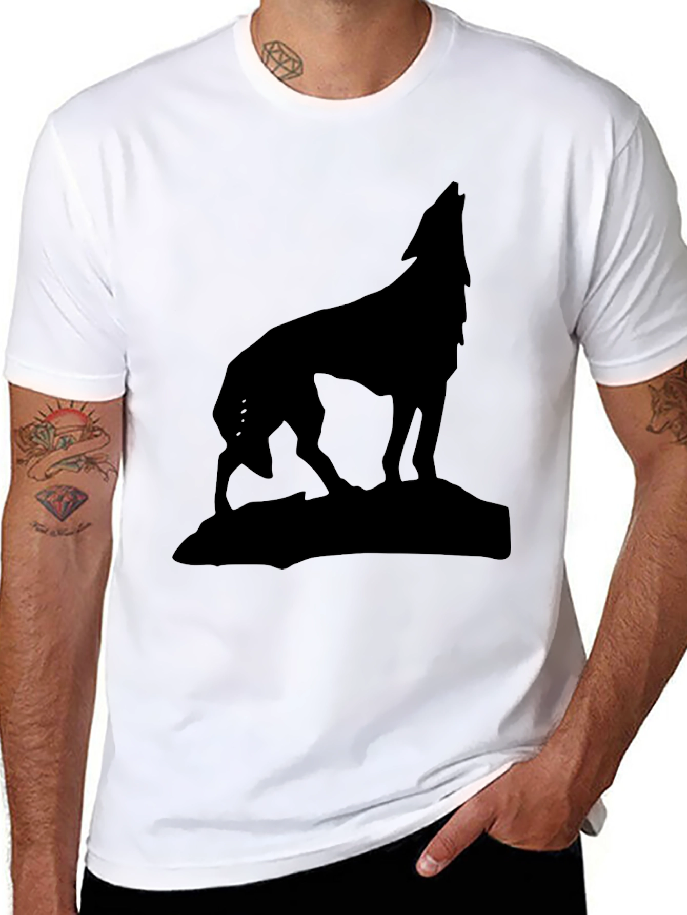 Wolf Silhouette Graphic Tee - Black Cotton Shirt