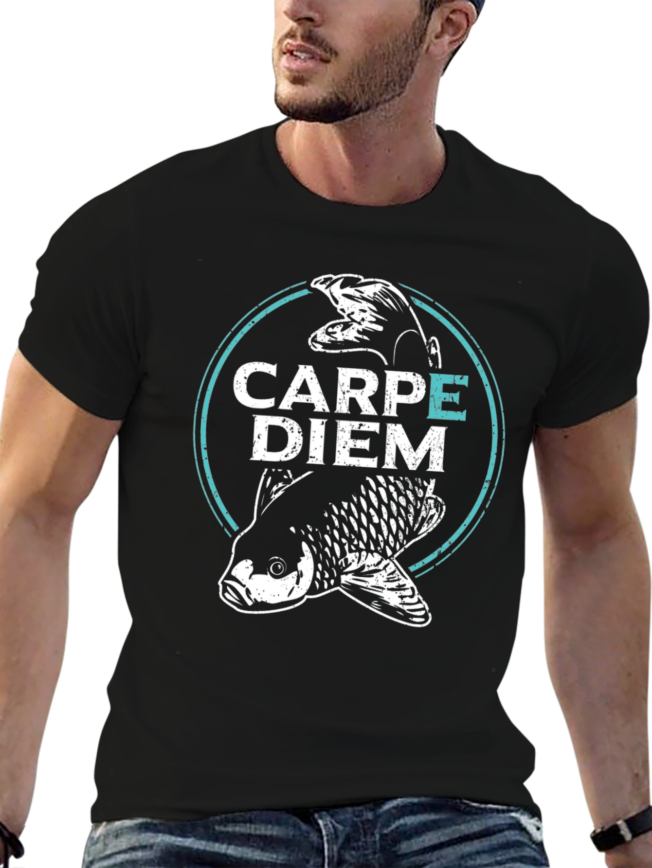 Carpe Diem Fish Graphic T-Shirt - Black