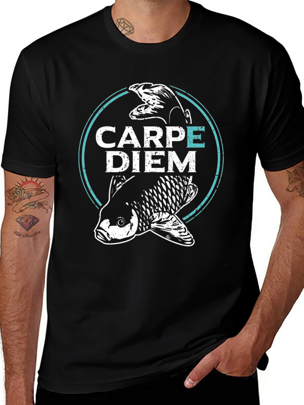 Carpe Diem Fish Graphic T-Shirt - Black