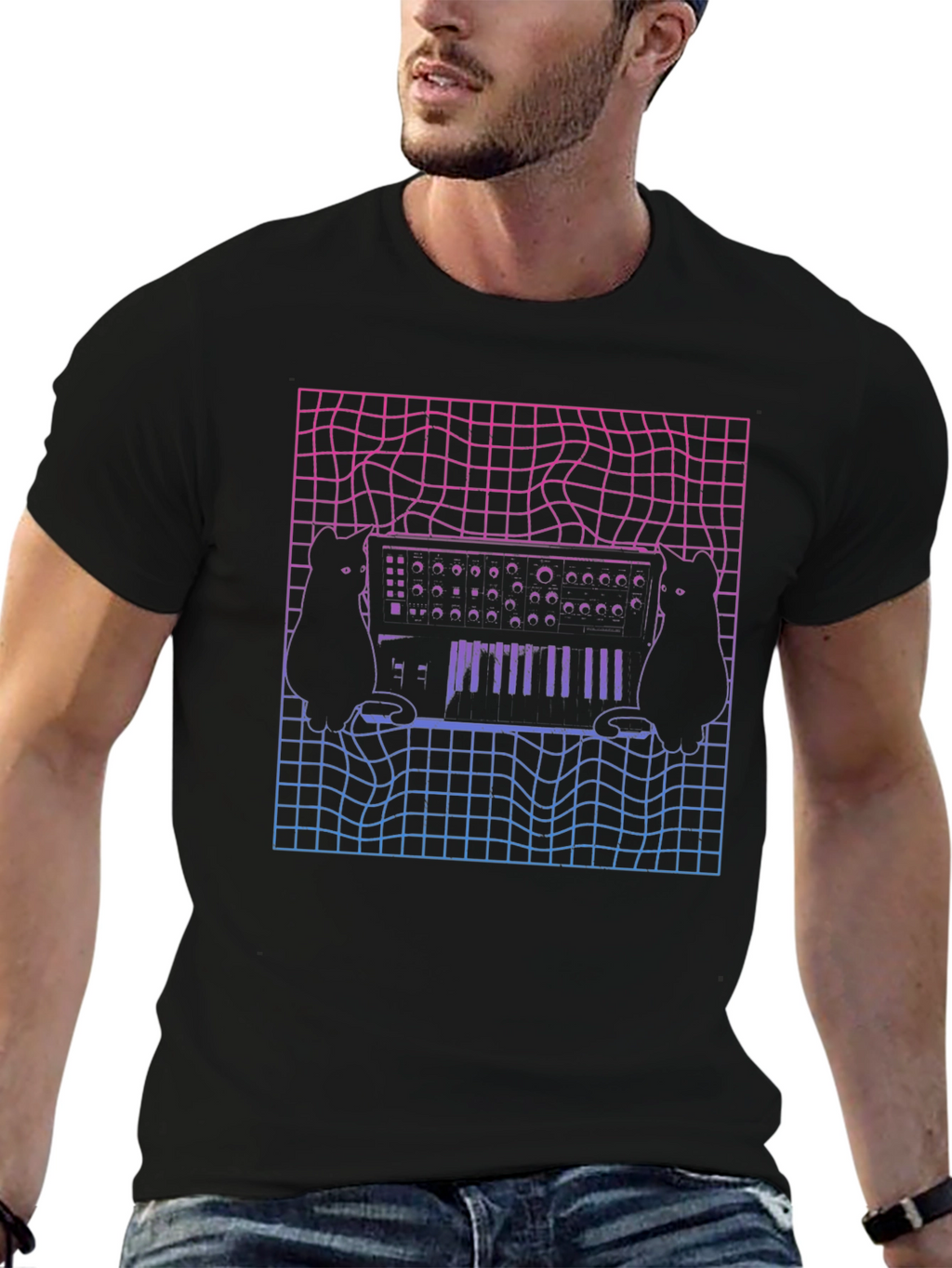 Synth Cat T-Shirt - Vaporwave Style Tee