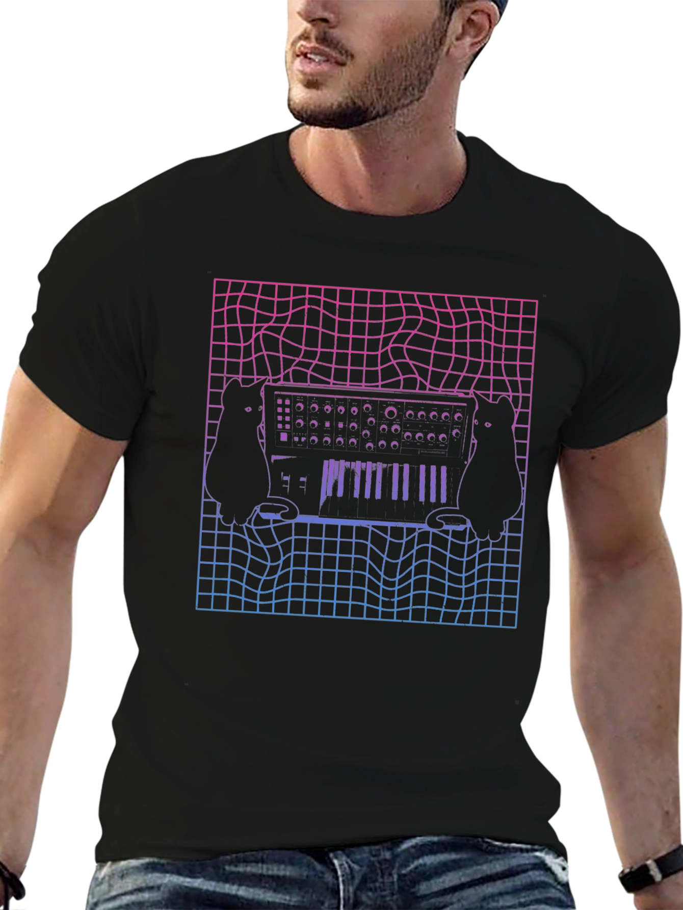Synth Cat T-Shirt - Vaporwave Style Tee