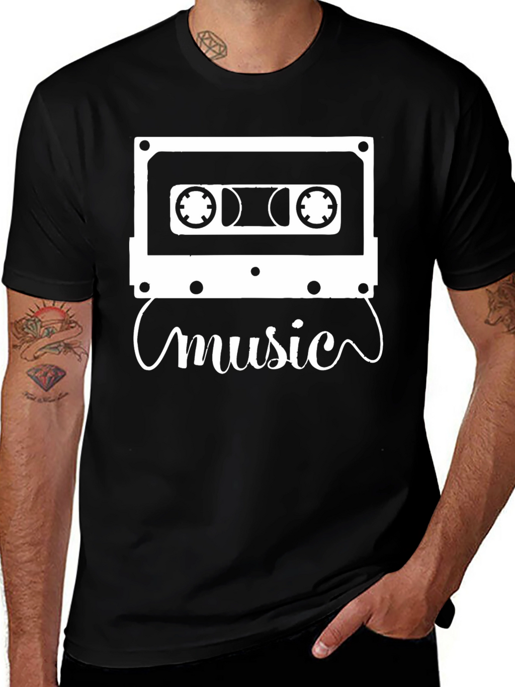 Retro Music Cassette Graphic Tee - Black