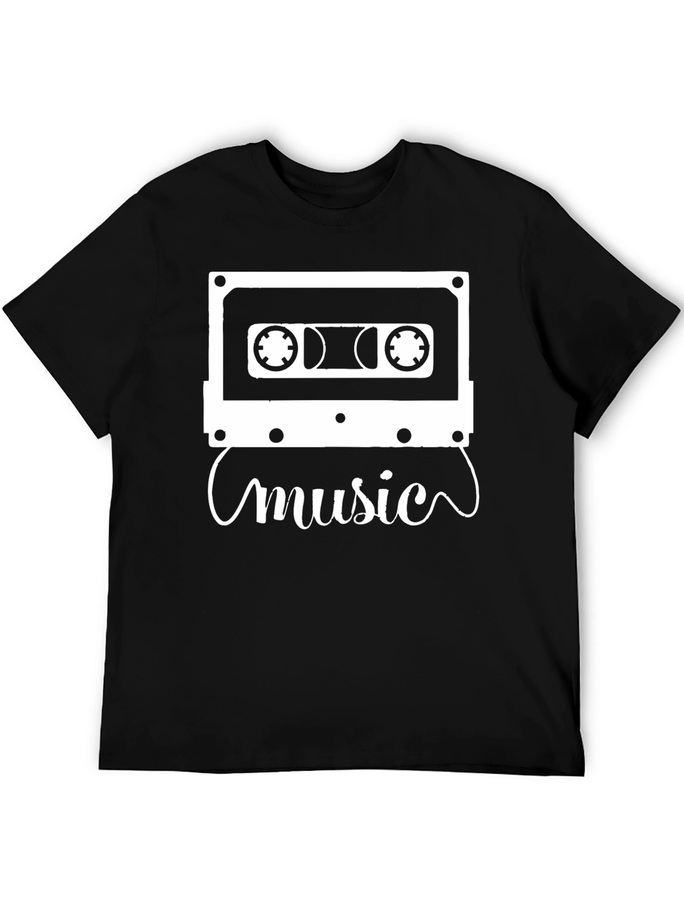 Retro Music Cassette Graphic Tee - Black