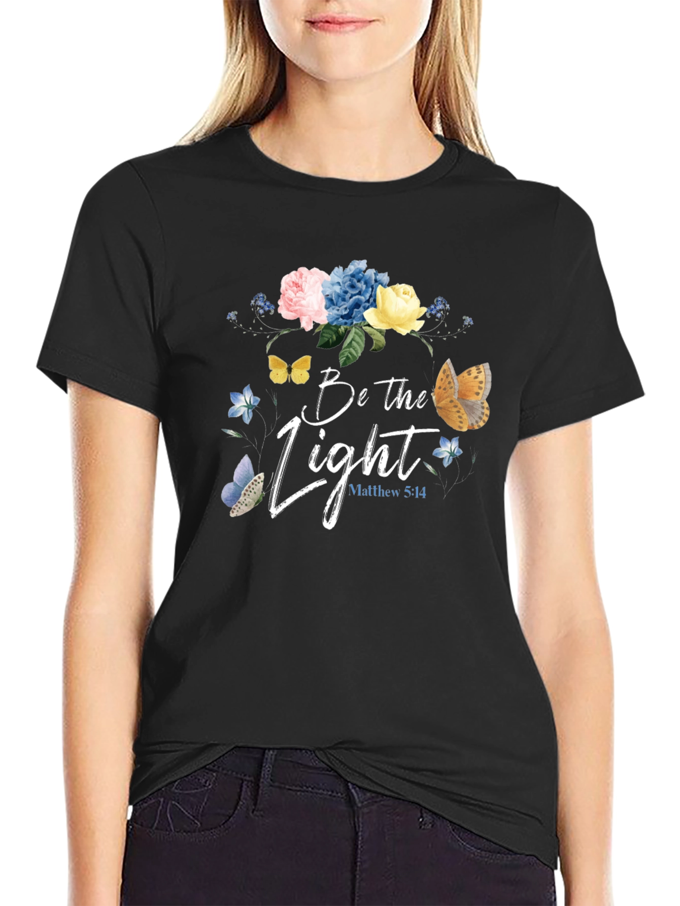 Be the Light Floral Graphic Tee - Christian Inspired T-Shirt