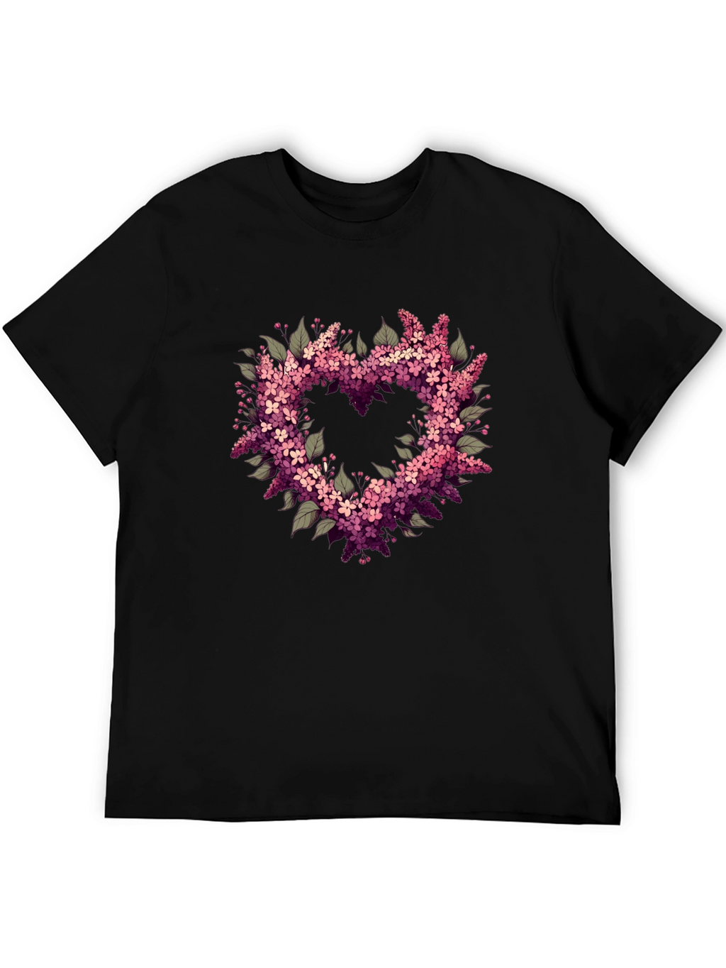 Floral Heart Graphic Black T-Shirt