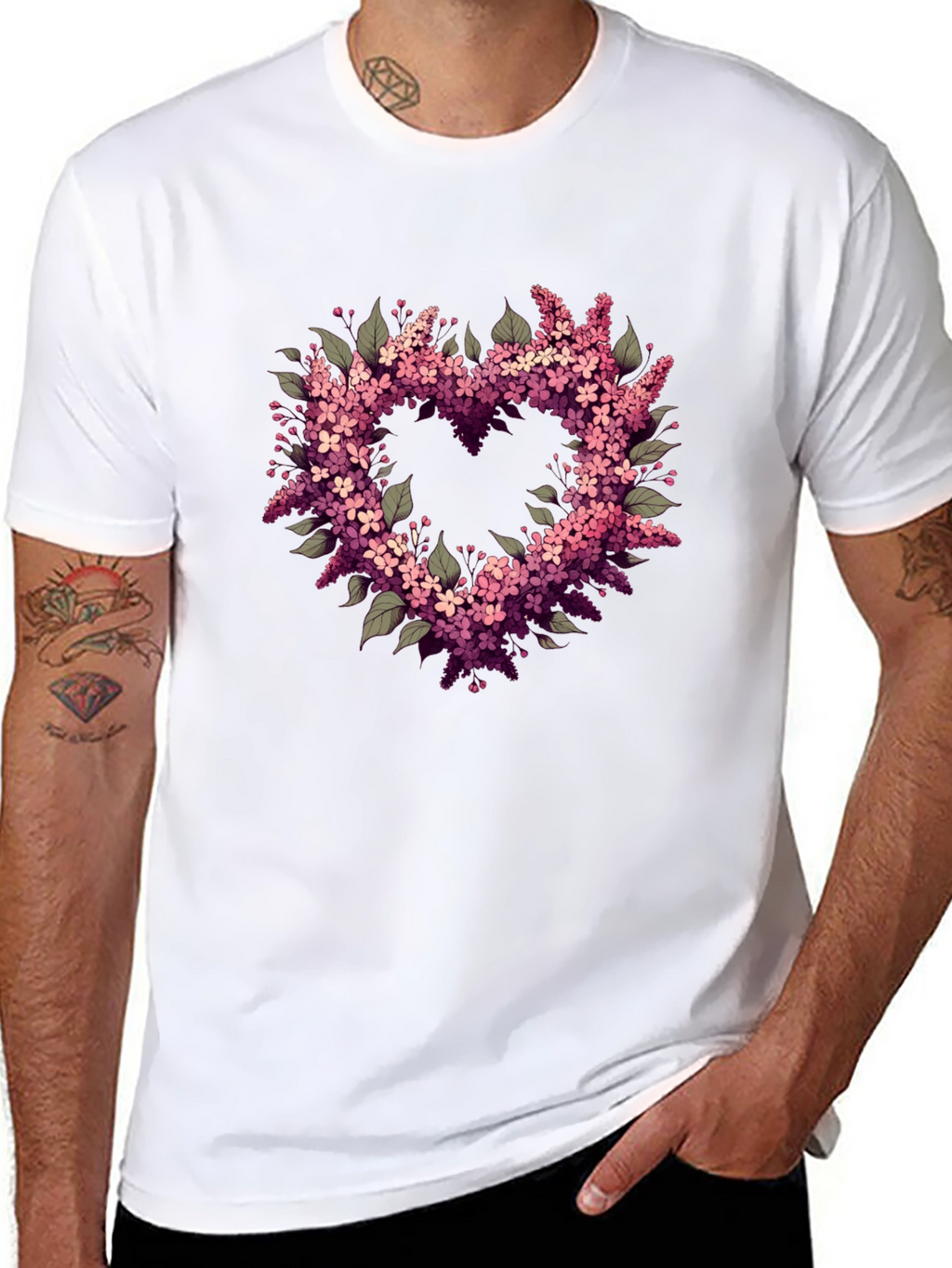 Floral Heart Graphic Black T-Shirt