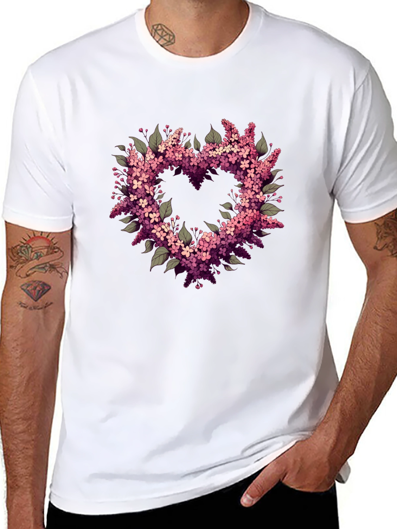 Floral Heart Graphic Black T-Shirt