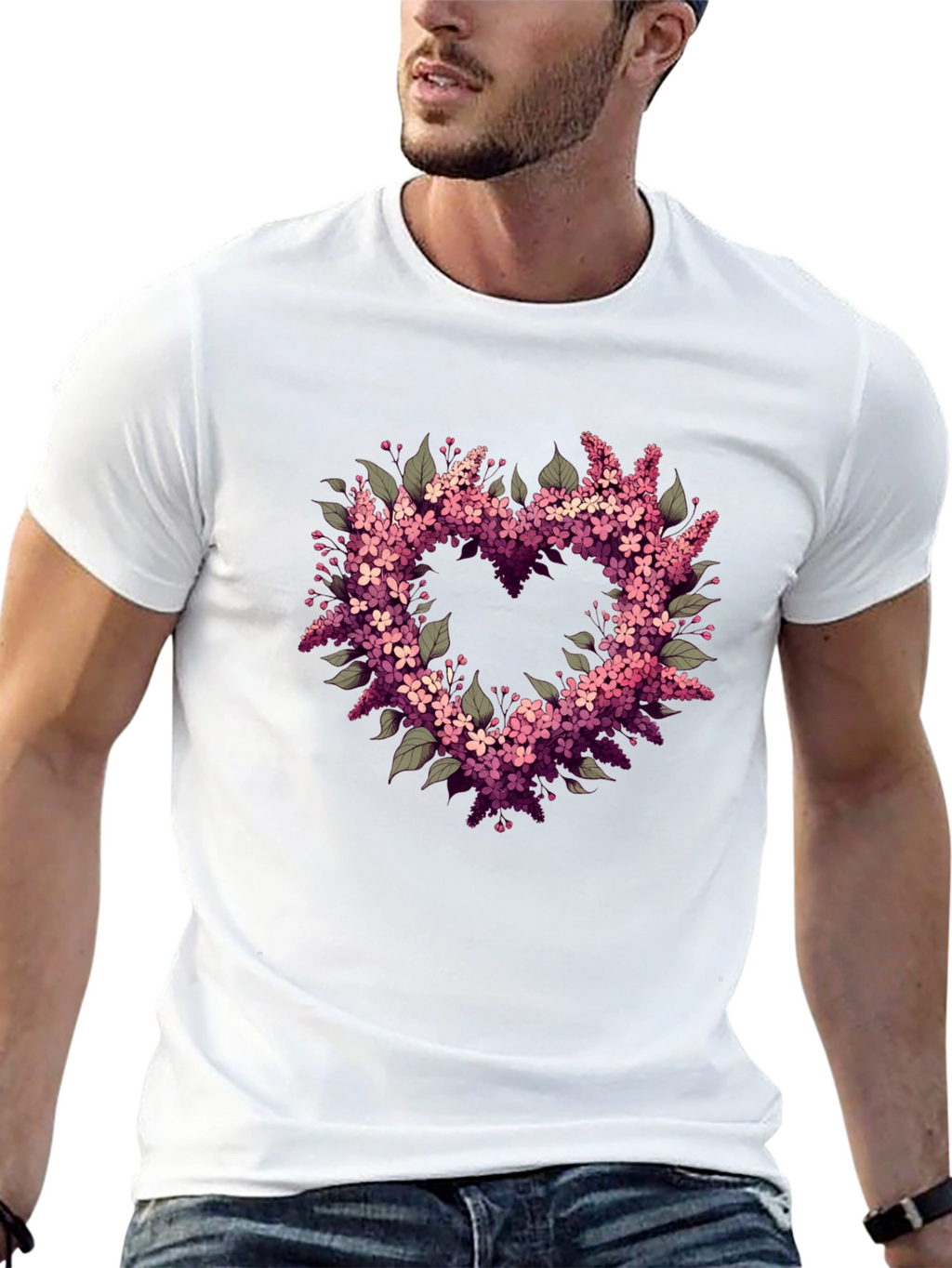 Floral Heart Graphic Black T-Shirt
