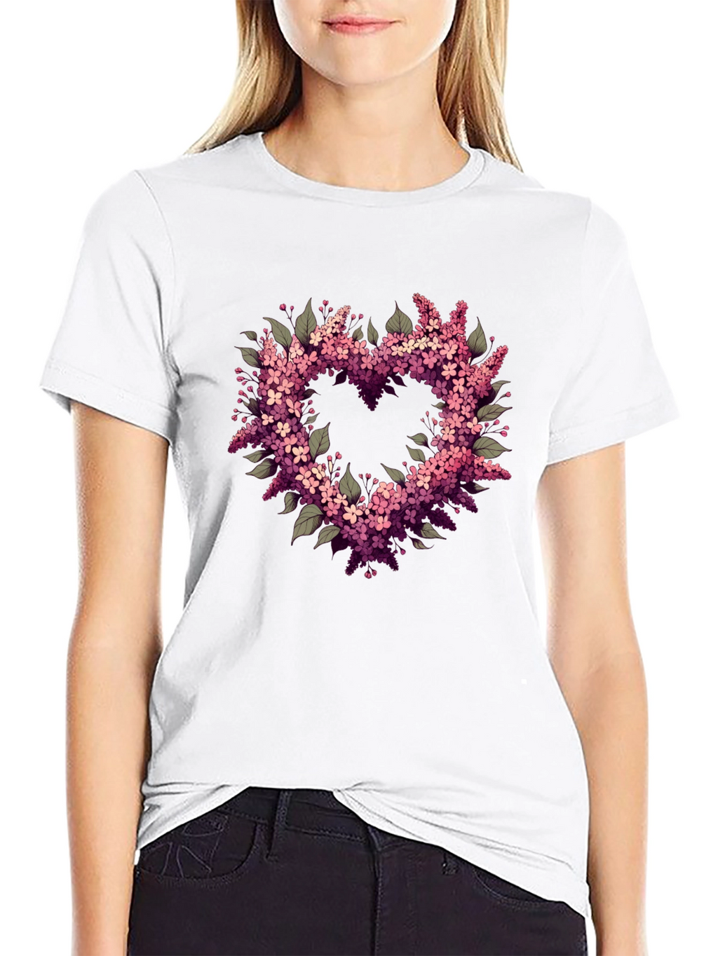 Floral Heart Graphic Black T-Shirt