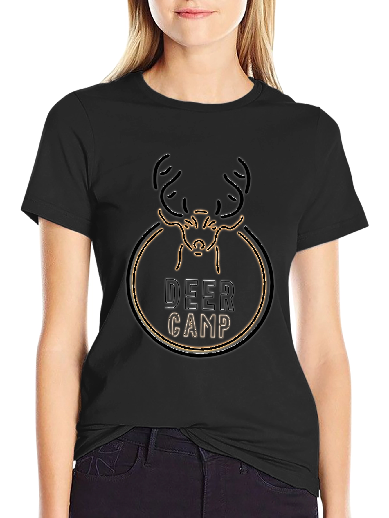 Deer Camp Graphic T-Shirt - Black Crew Neck Tee