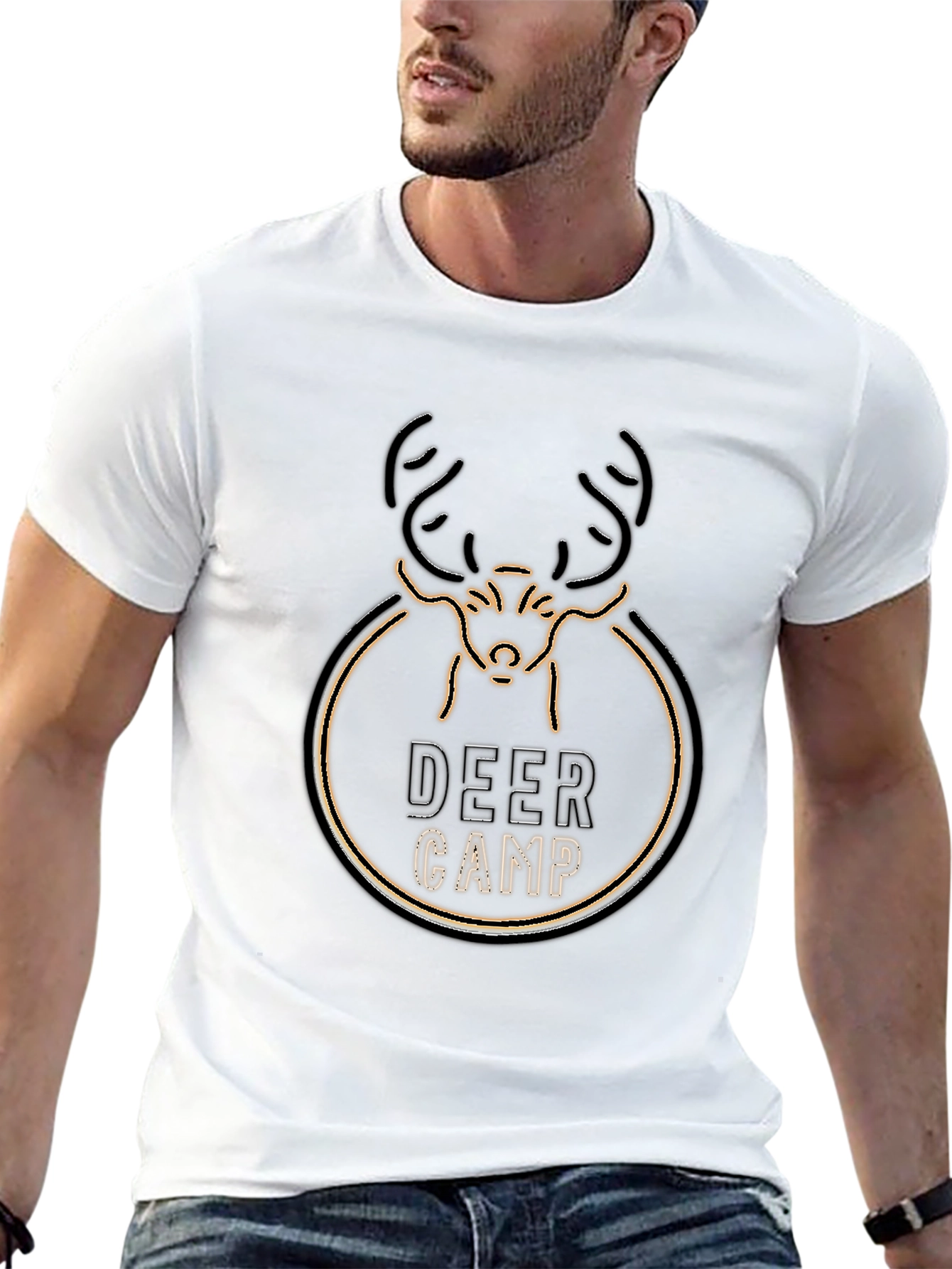 Deer Camp Graphic T-Shirt - Black Crew Neck Tee