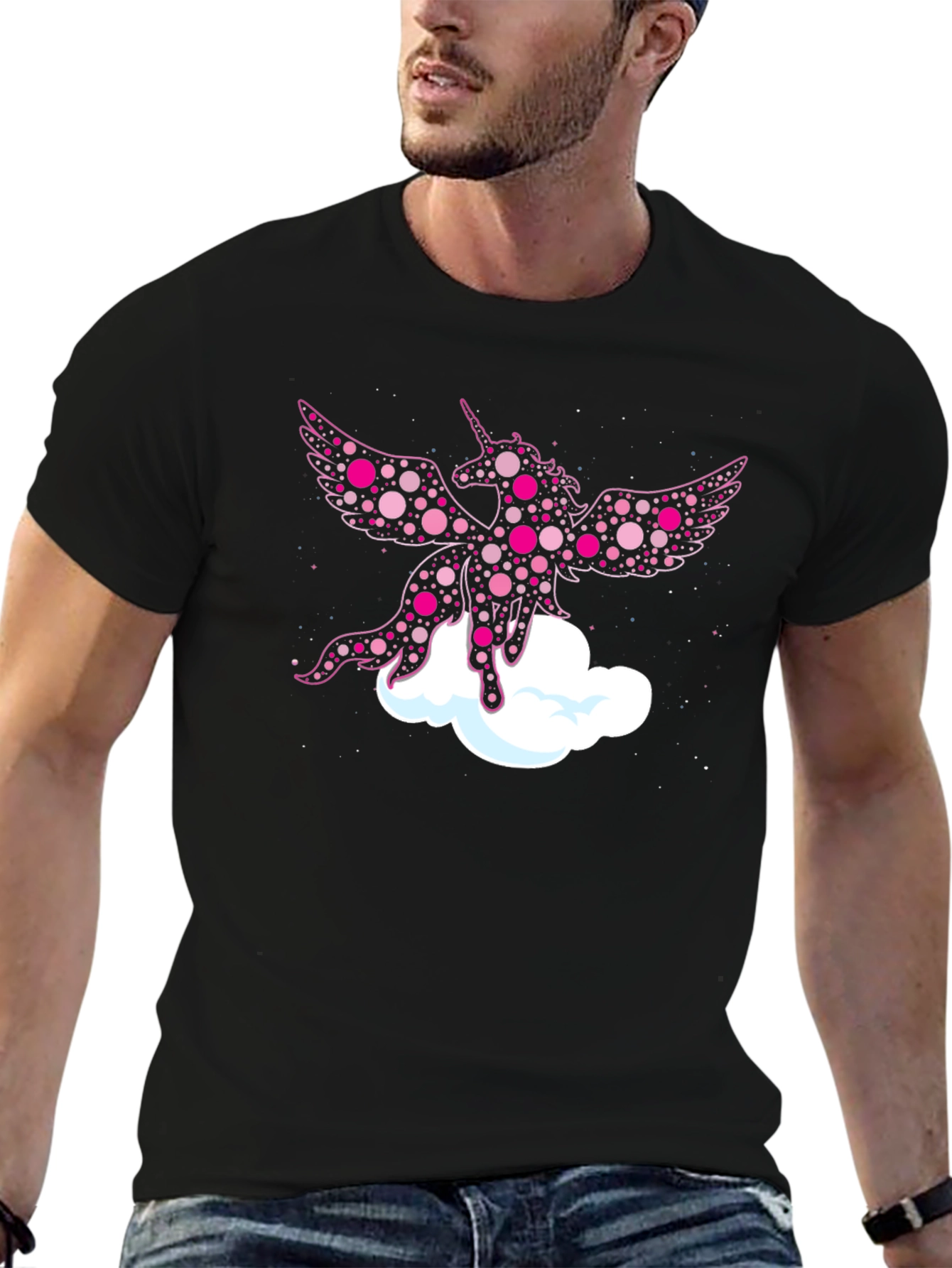 Whimsical Unicorn Graphic Tee - Black Cotton Blend