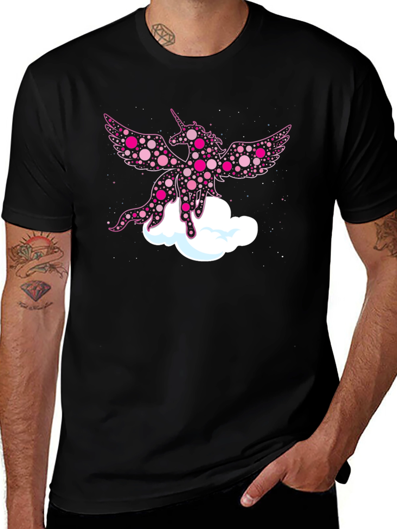 Whimsical Unicorn Graphic Tee - Black Cotton Blend