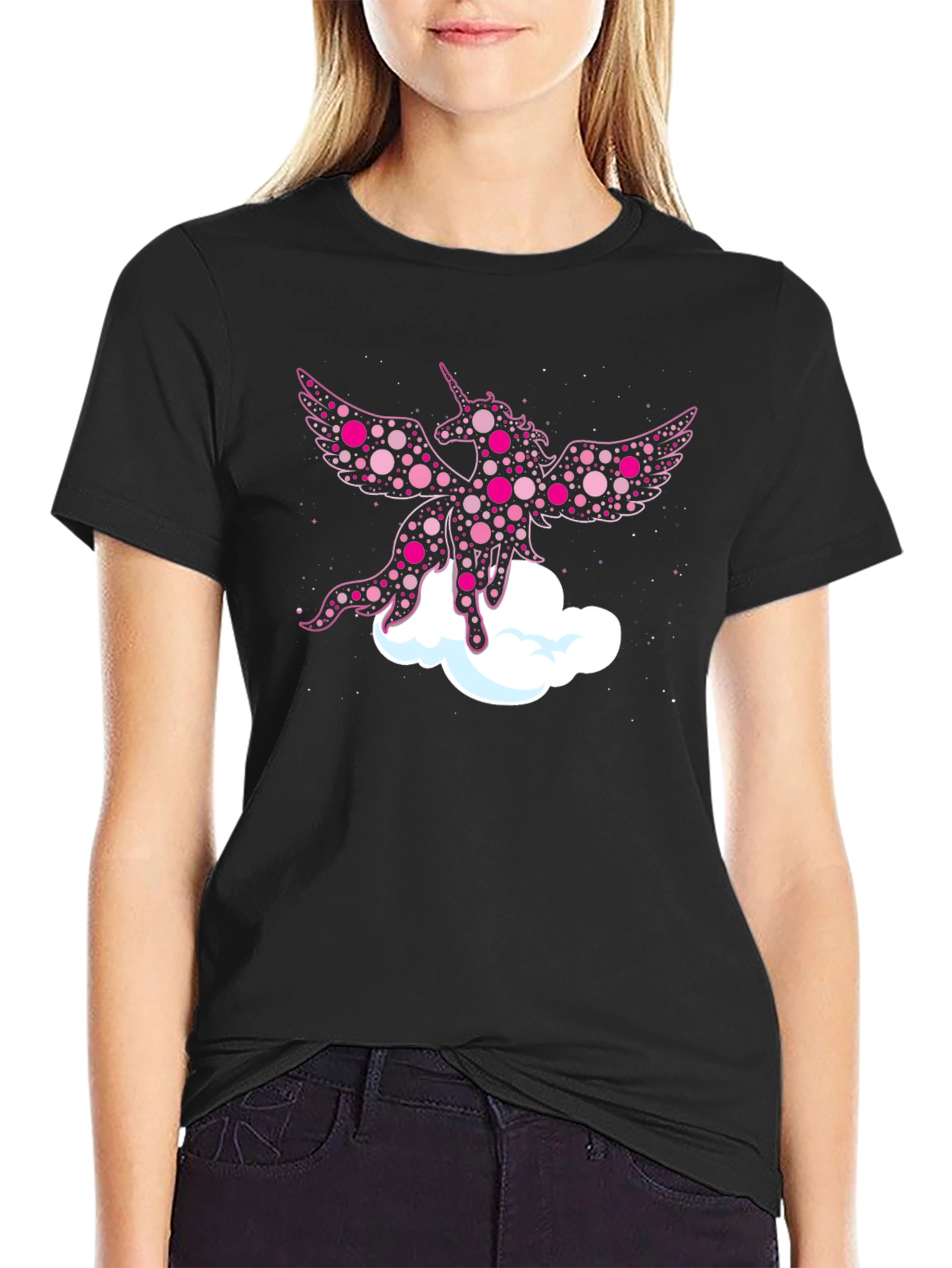 Whimsical Unicorn Graphic Tee - Black Cotton Blend