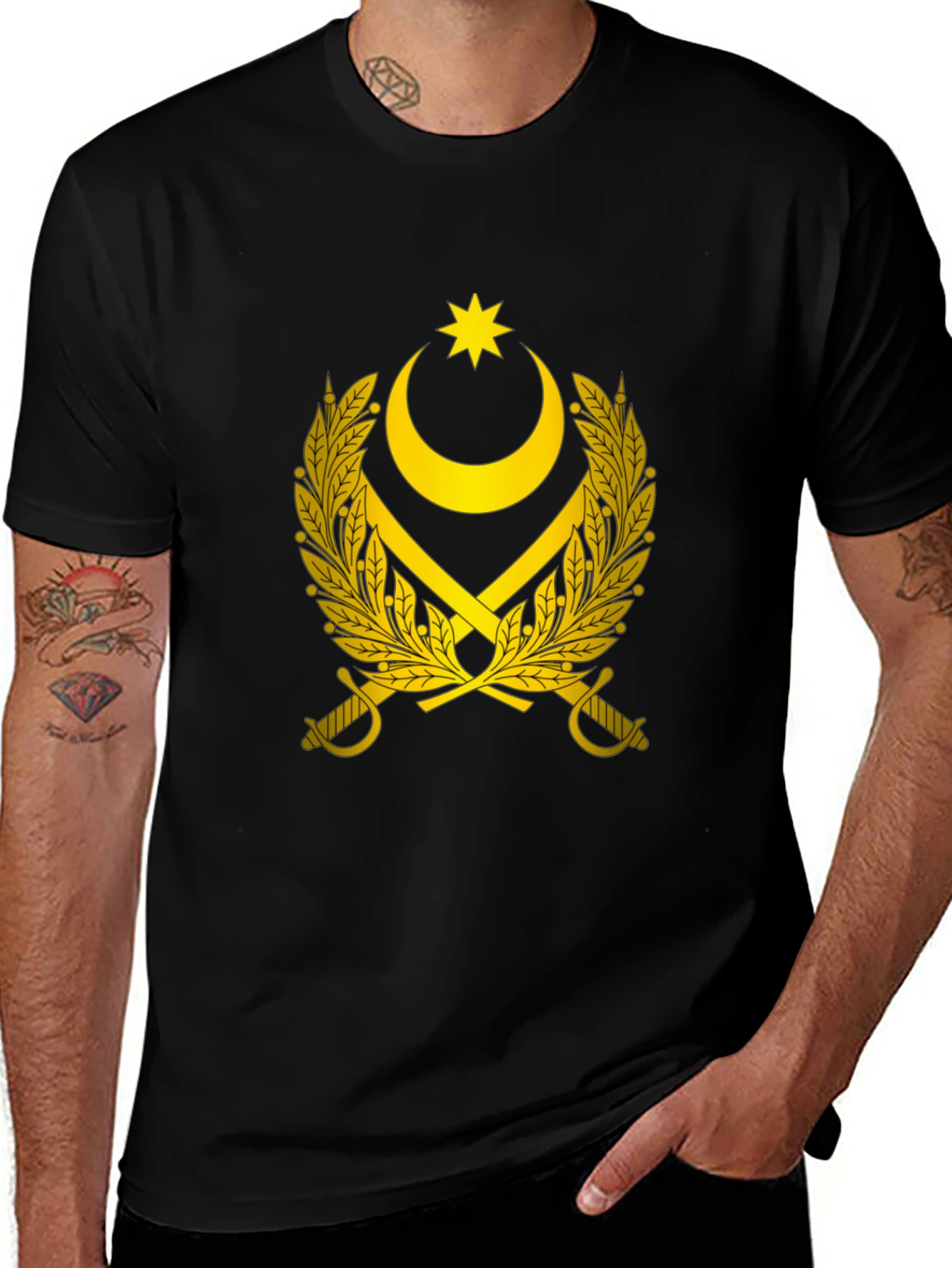 Emblem Tee - Crescent Star & Swords Graphic T-Shirt