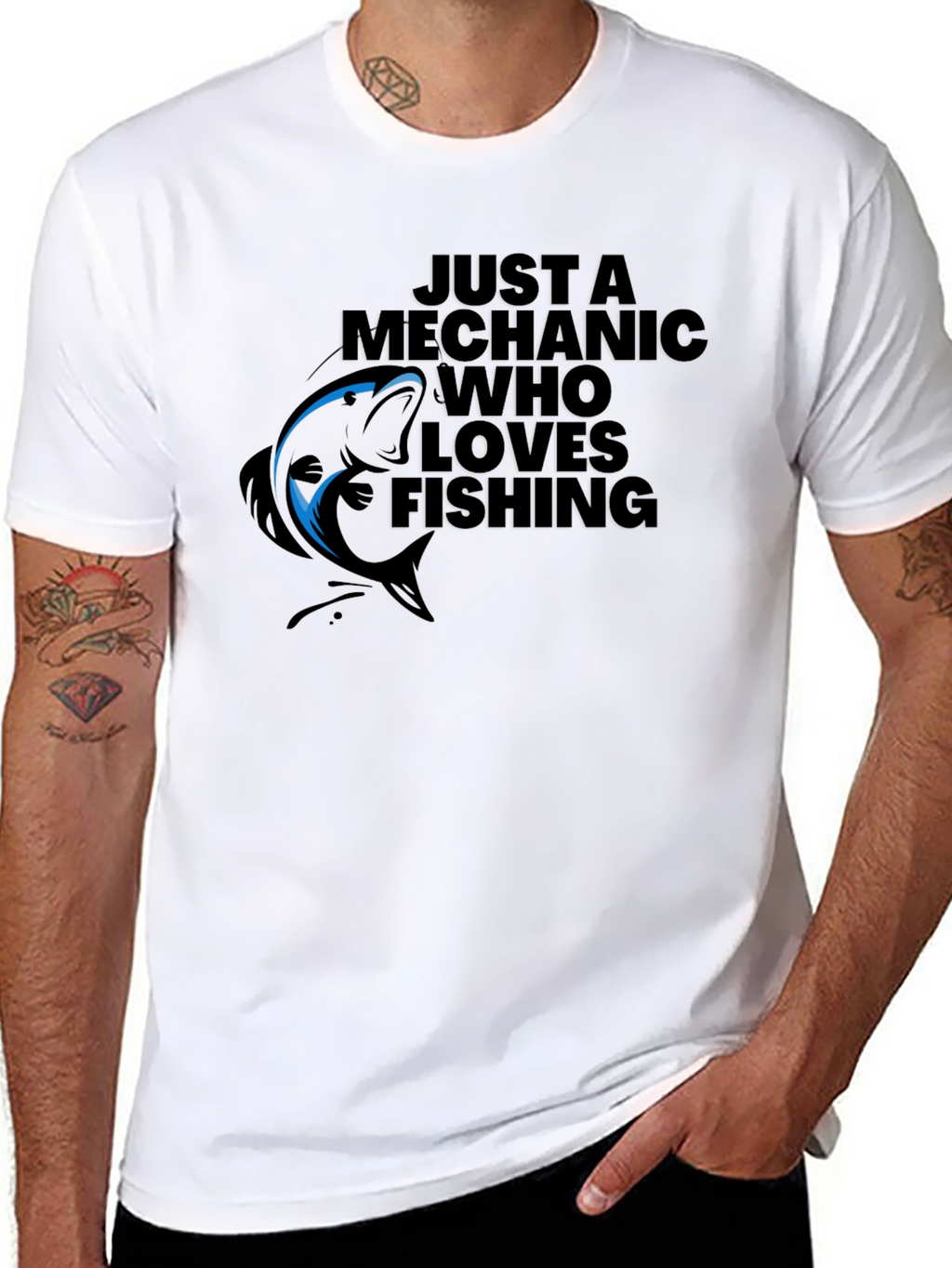 Mechanic Who Loves Fishing Black Graphic T-Shirt