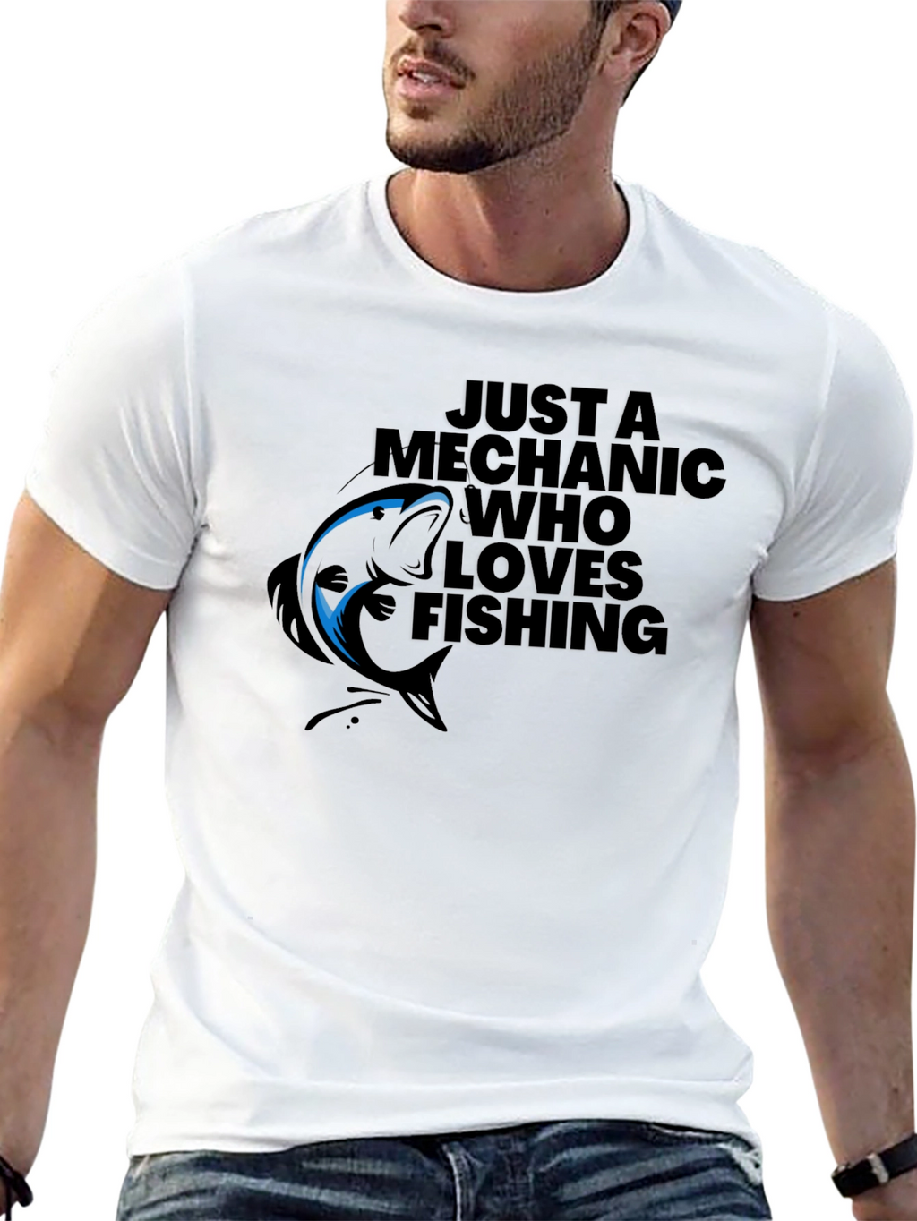 Mechanic Who Loves Fishing Black Graphic T-Shirt
