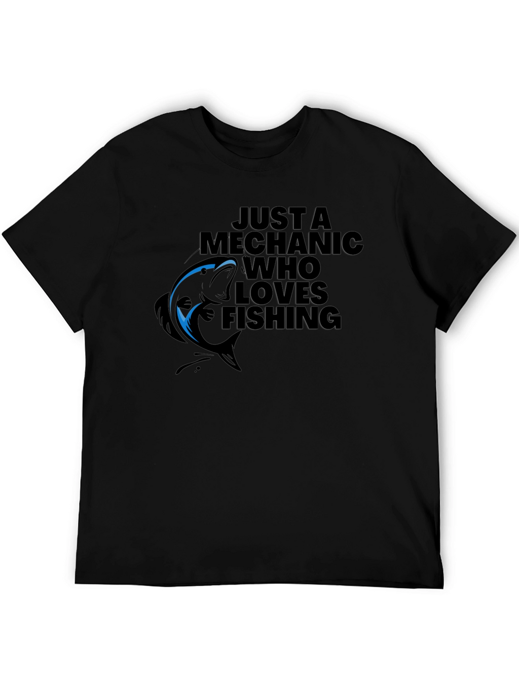 Mechanic Who Loves Fishing Black Graphic T-Shirt