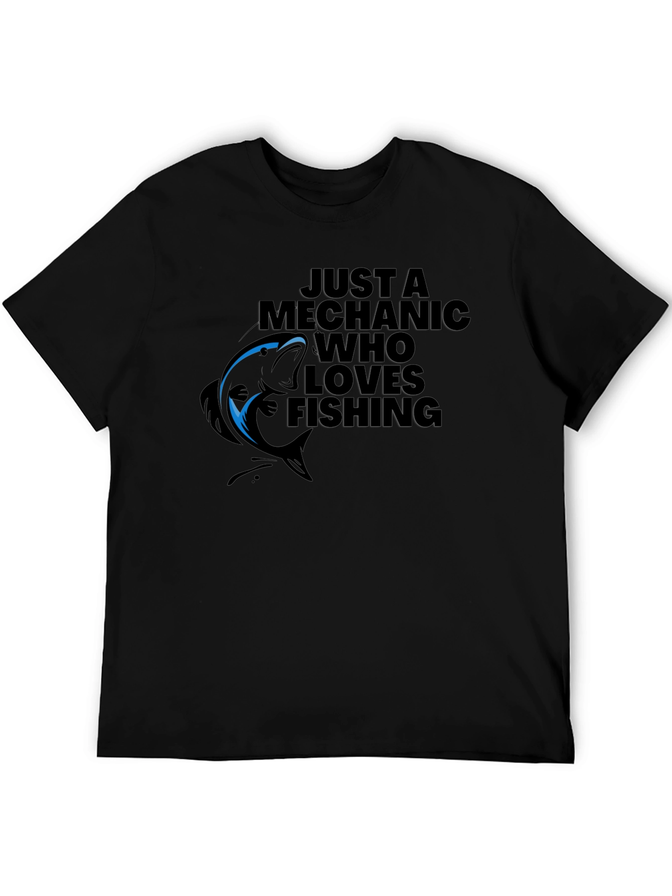 Mechanic Who Loves Fishing Black Graphic T-Shirt