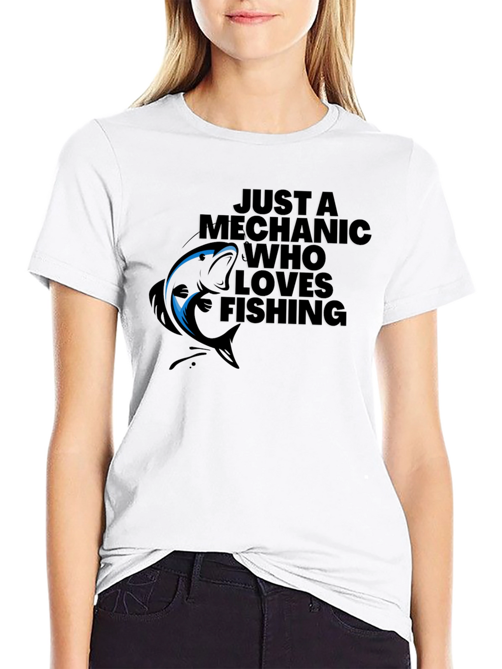 Mechanic Who Loves Fishing Black Graphic T-Shirt