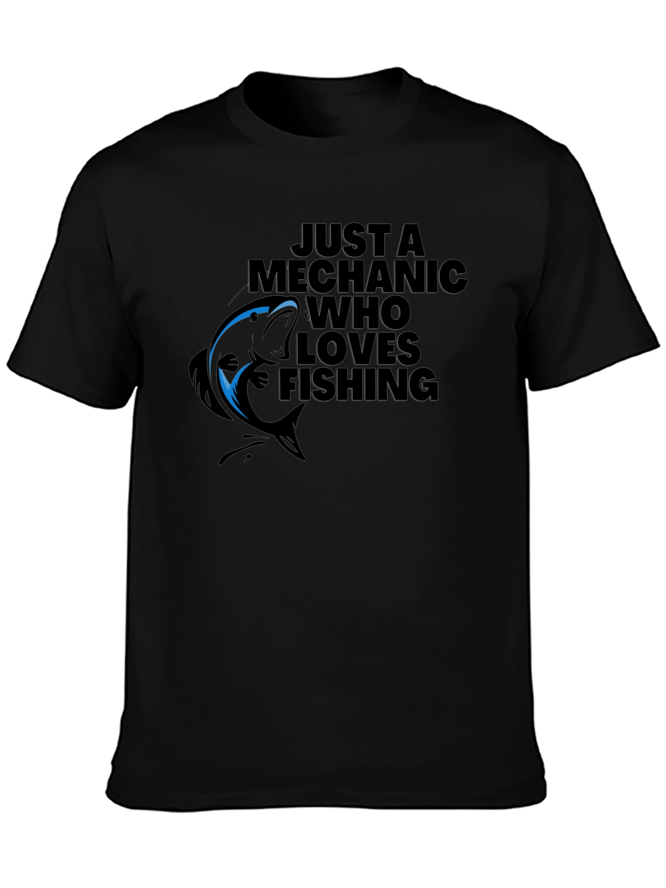 Mechanic Who Loves Fishing Black Graphic T-Shirt