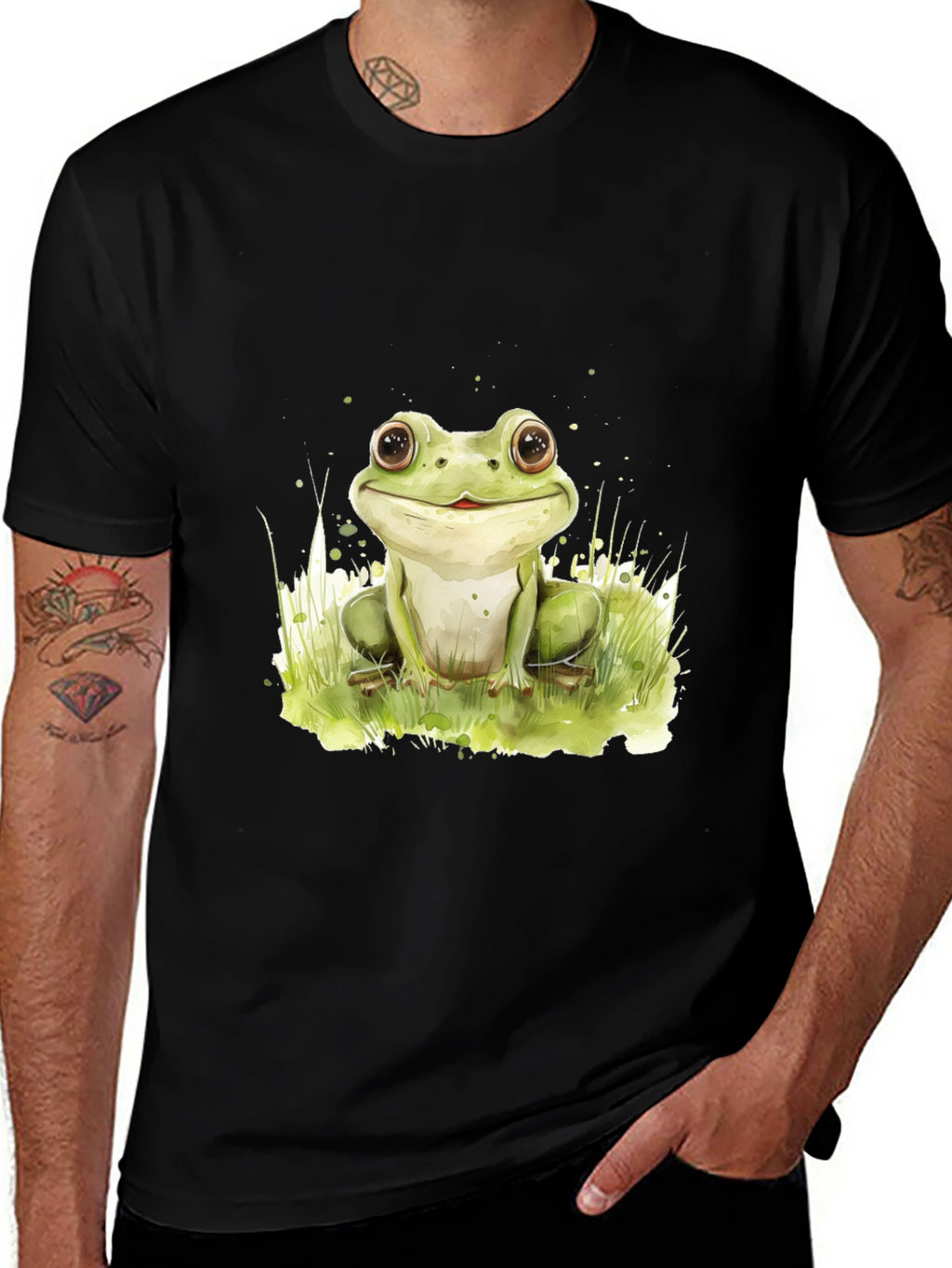Cute Frog Graphic Black T-Shirt