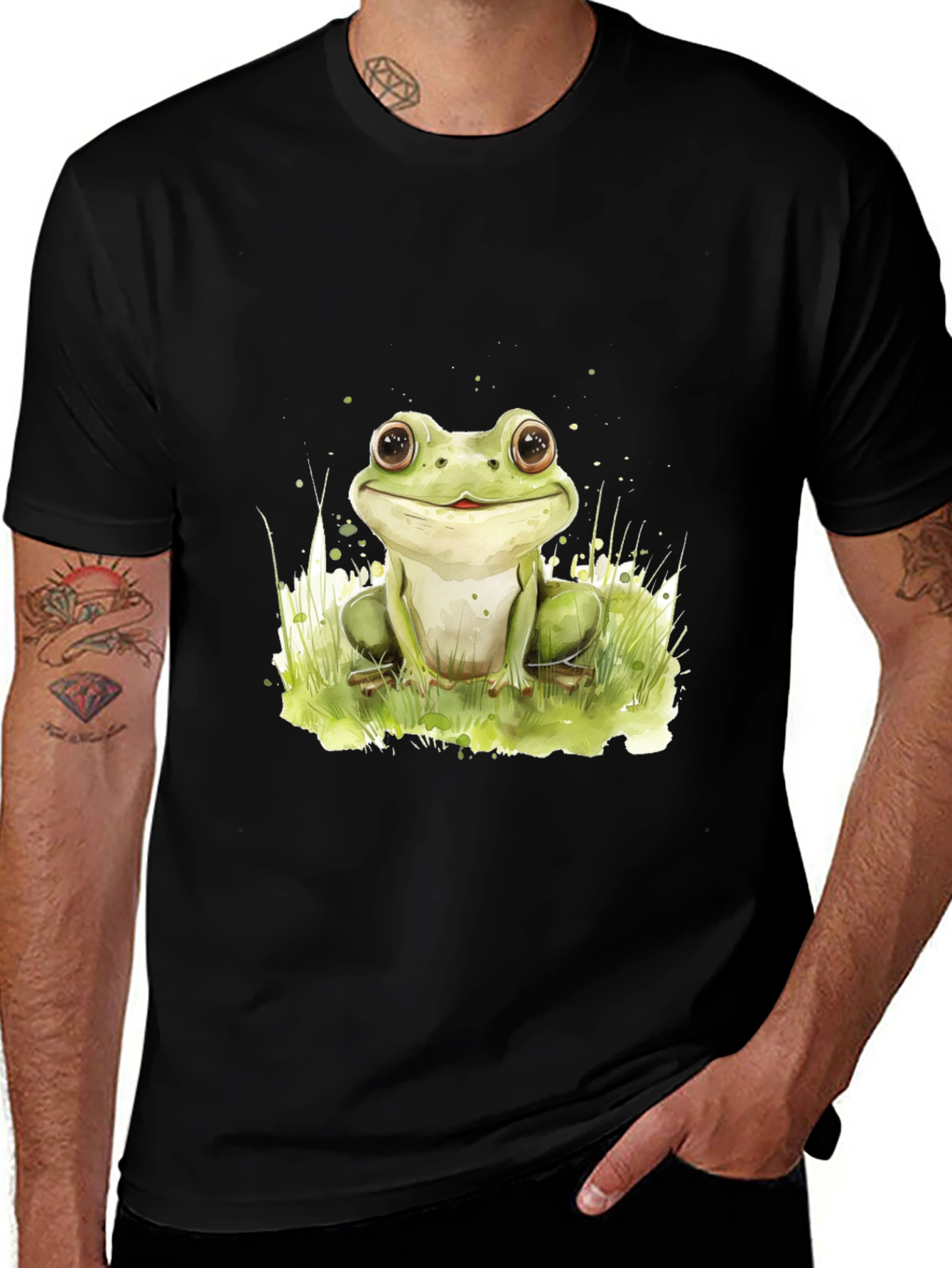 Cute Frog Graphic Black T-Shirt