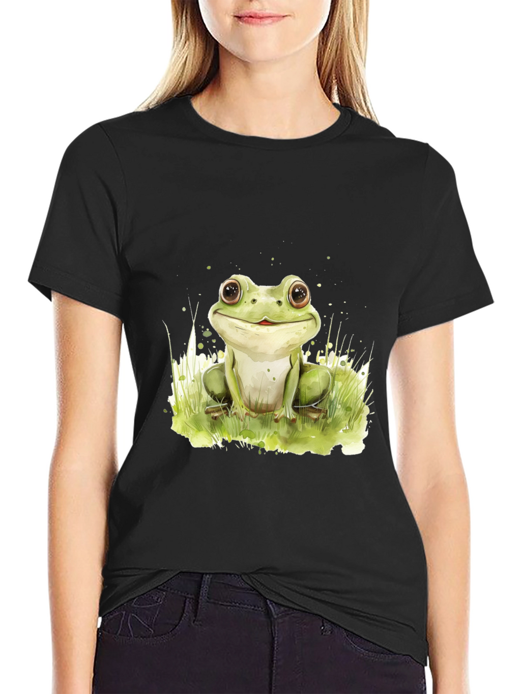 Cute Frog Graphic Black T-Shirt