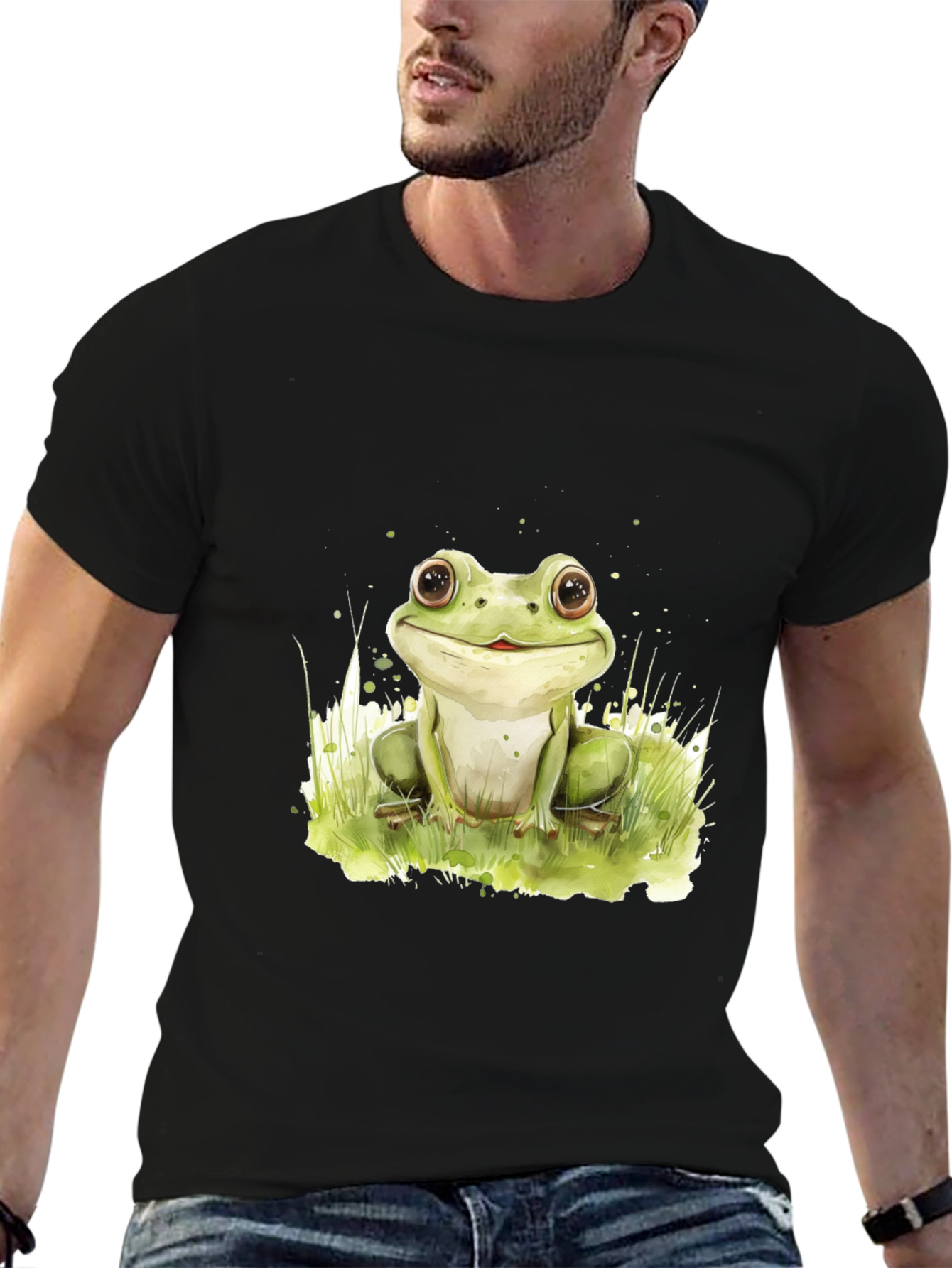 Cute Frog Graphic Black T-Shirt