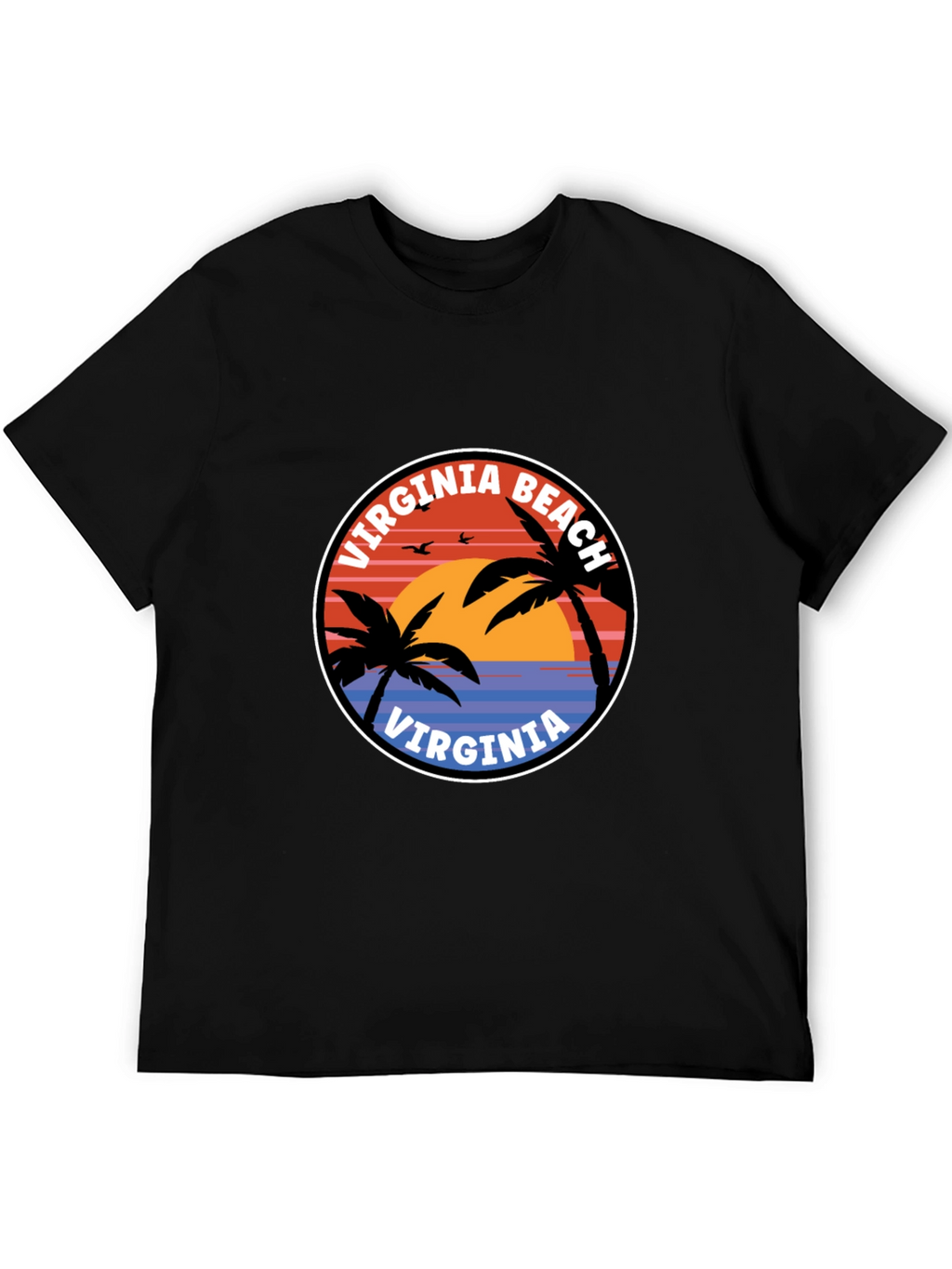 Virginia Beach T-Shirt: Retro Palm Tree Sunset Design