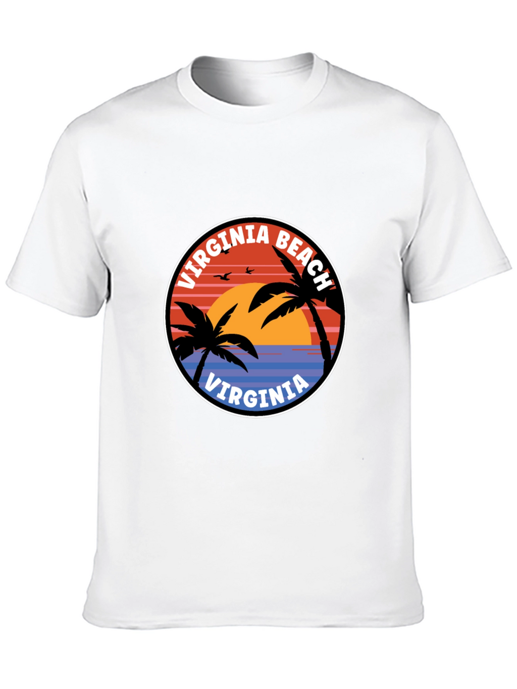 Virginia Beach T-Shirt: Retro Palm Tree Sunset Design