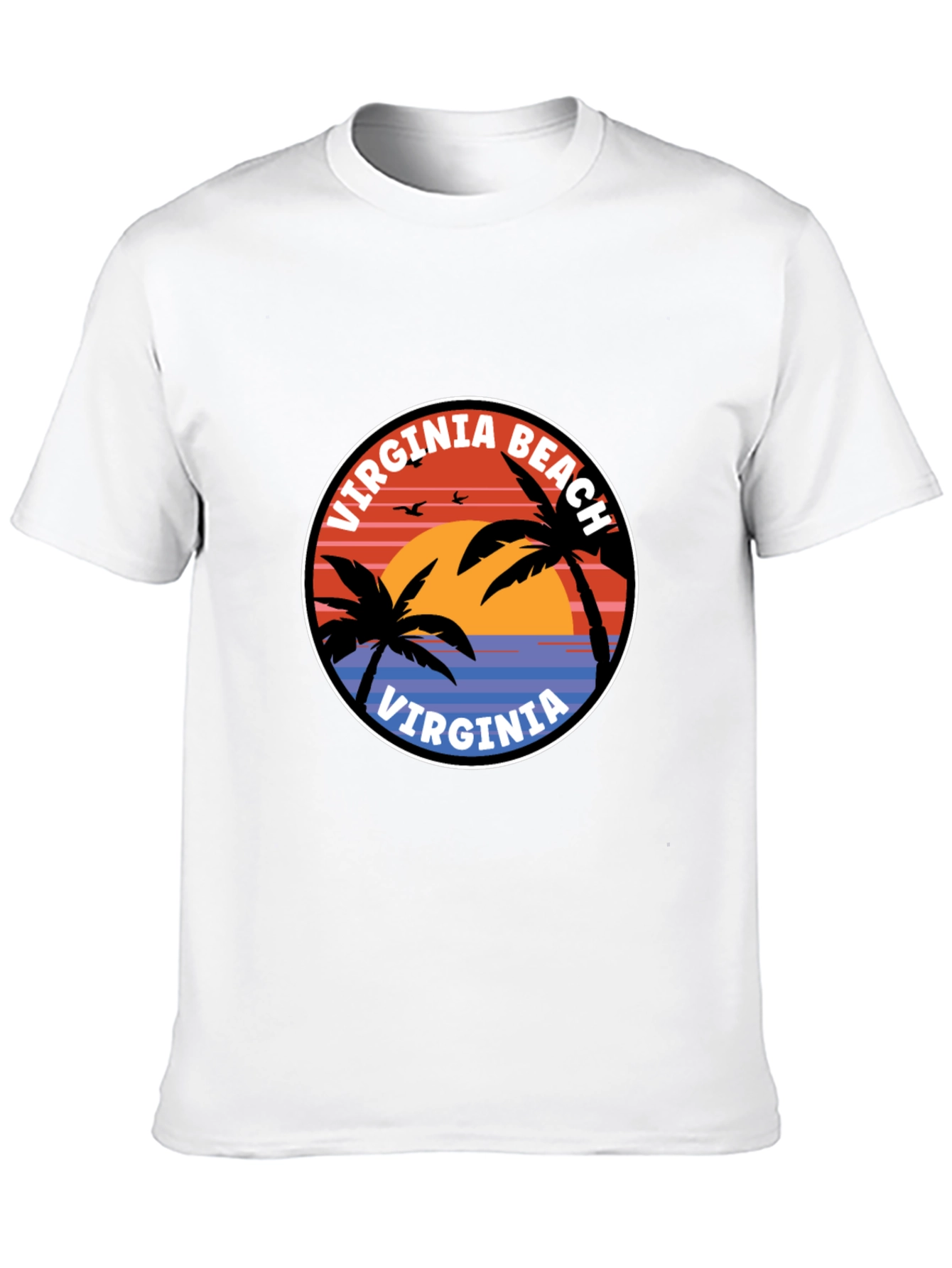 Virginia Beach T-Shirt: Retro Palm Tree Sunset Design