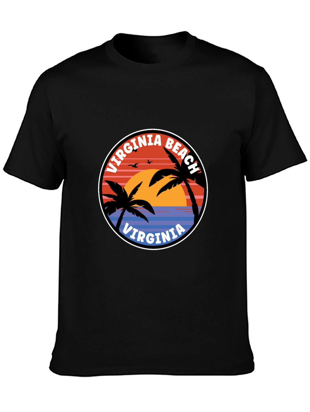 Virginia Beach T-Shirt: Retro Palm Tree Sunset Design