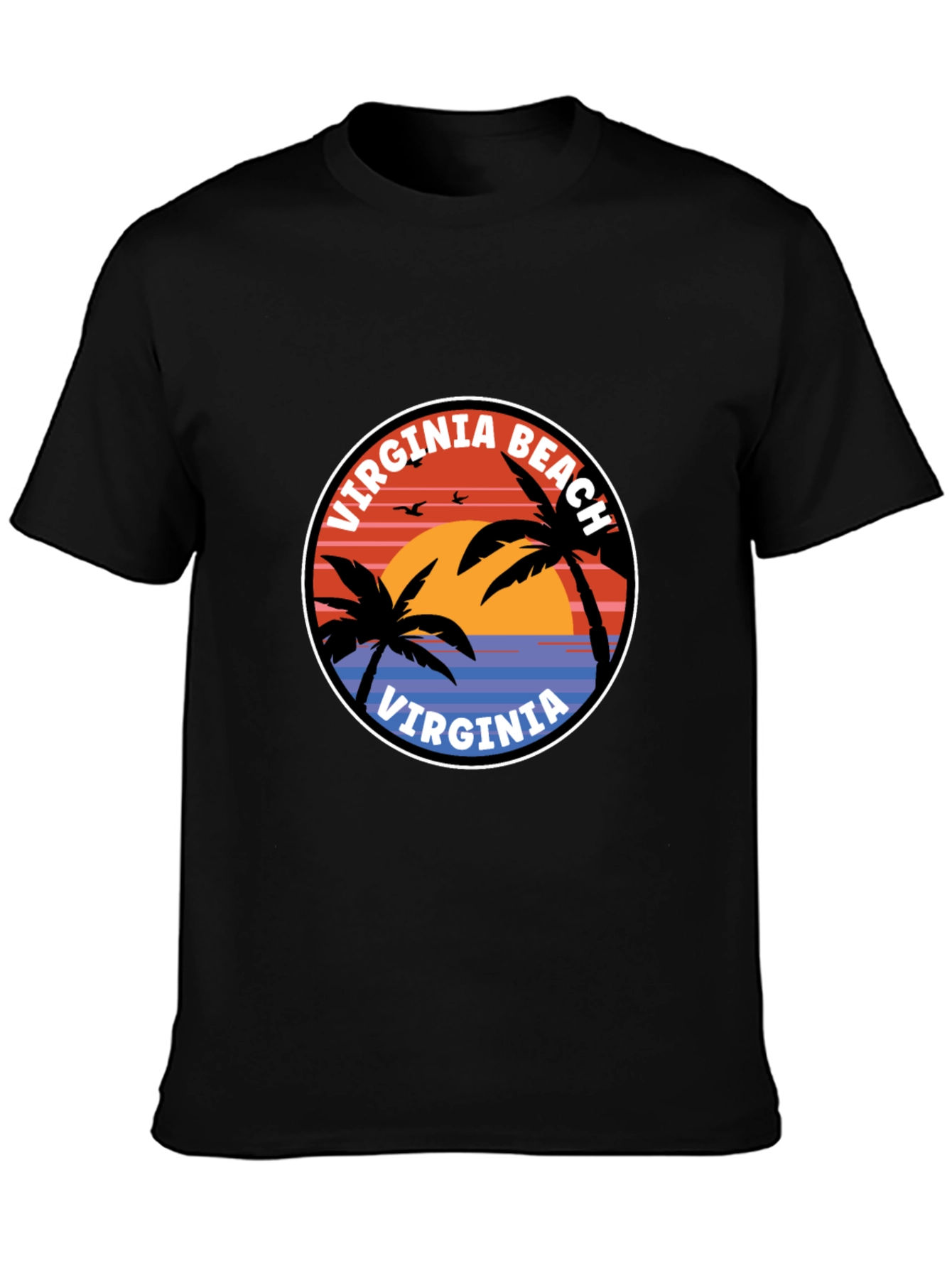 Virginia Beach T-Shirt: Retro Palm Tree Sunset Design