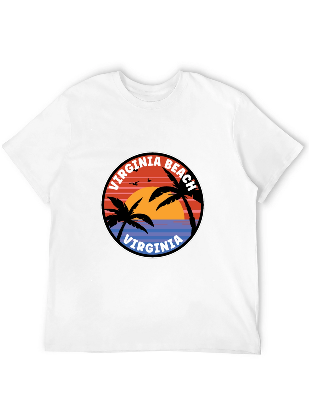 Virginia Beach T-Shirt: Retro Palm Tree Sunset Design