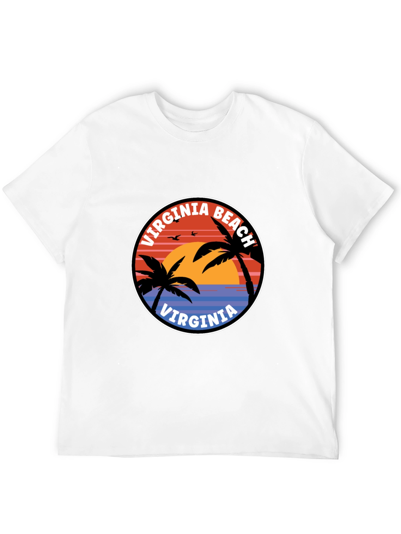 Virginia Beach T-Shirt: Retro Palm Tree Sunset Design