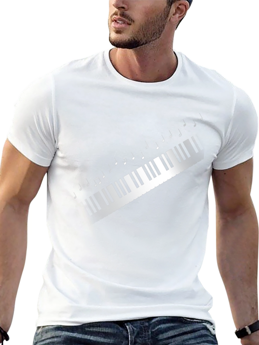 Piano Keys Music Notes Graphic Tee - Black